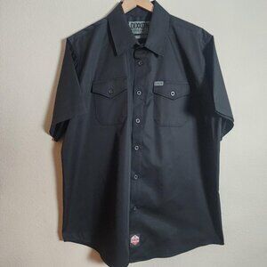 Dixxon Workforce Shirt Mens XL Black Short Sleeve Button Up Workwear Two Pocket